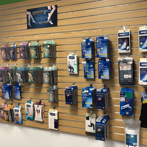 A variety of compression stockings available at Island Prescription Center