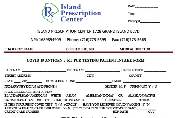 COVID testing patient intake form